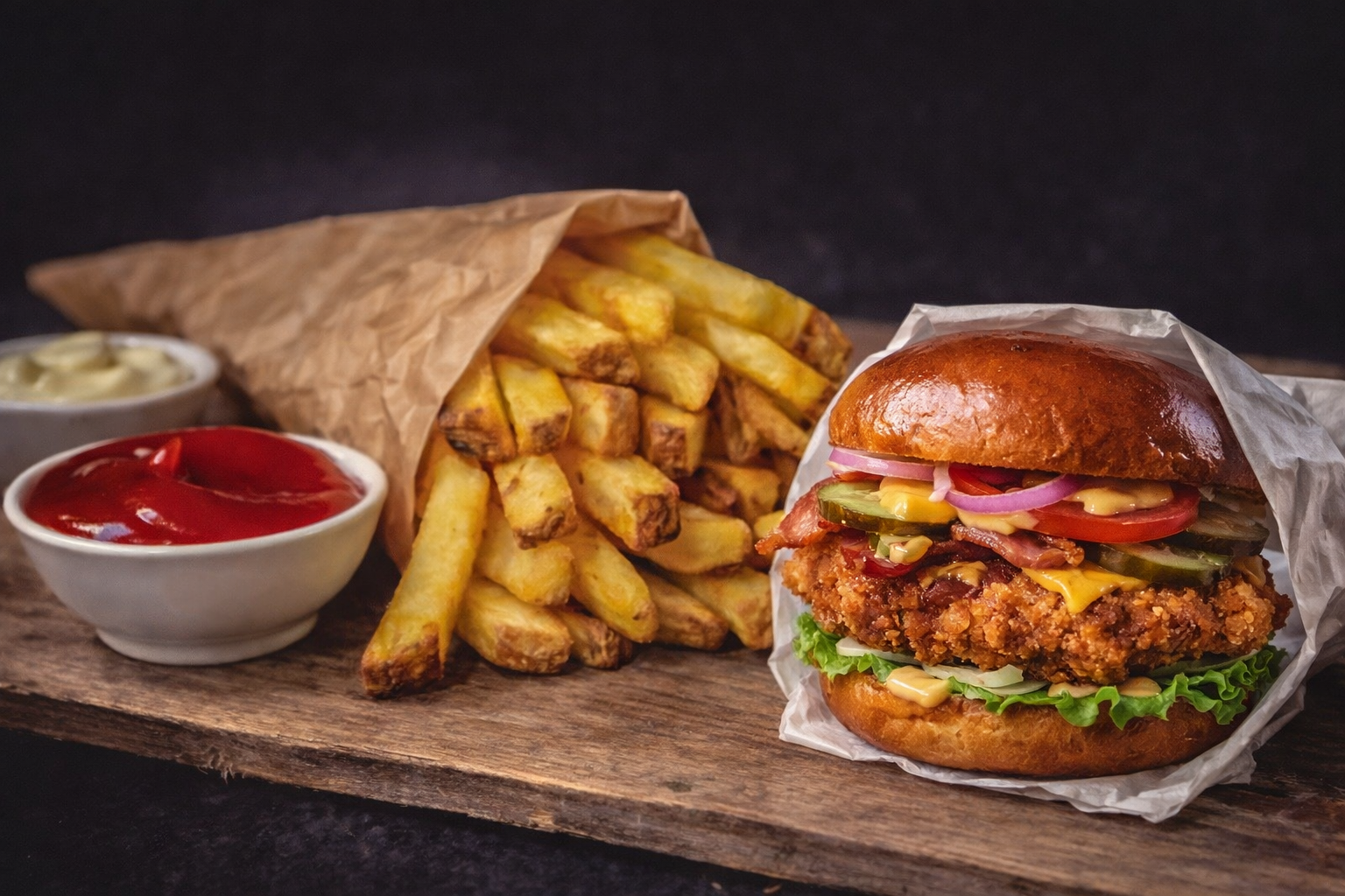 Friet & Crispy Spicy Chickenburger