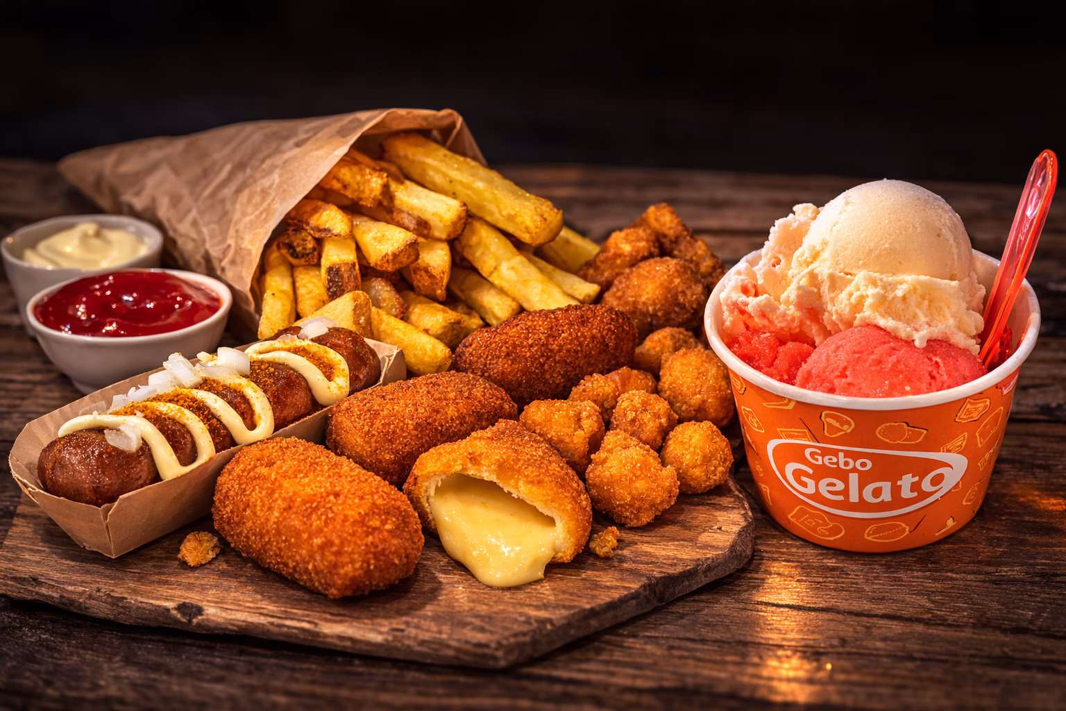 Friet, Onbeperkt Snacks & Gebo Gelato ijs